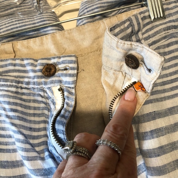 Tailor Vintage Men’s linen reversible shorts with pockets blue stripe/natural 34 - Picture 4 of 7